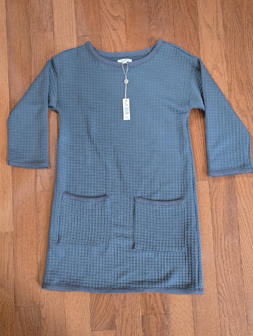 Max Studio Womens Waffle Knit Dress with Pockets - Blue